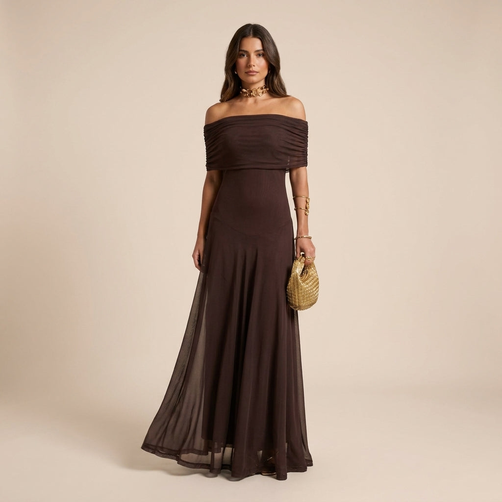 off shoulder dress chiffon Off Shoulder Chiffon Maxi Dress