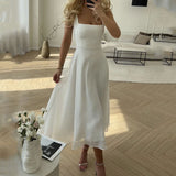 Square Neck Midi Dress with Flowy A Line Skirt