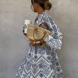 Bohemian Print V-Neck Maxi Dress