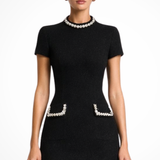 Short Sleeve Knit Mini Dress with Contrast Trim
