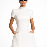 Short Sleeve Knit Mini Dress with Contrast Trim