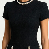 Short Sleeve Knit Mini Dress with Contrast Trim