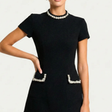 Short Sleeve Knit Mini Dress with Contrast Trim