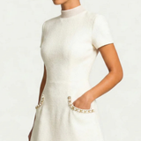 Short Sleeve Knit Mini Dress with Contrast Trim