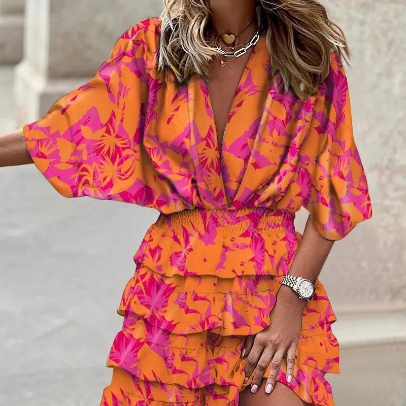 Floral Tiered Mini Dress with Smocked Waist