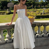 Strapless Corset Midi Dress with Full Skirt