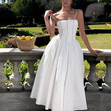 Strapless Corset Midi Dress with Full Skirt