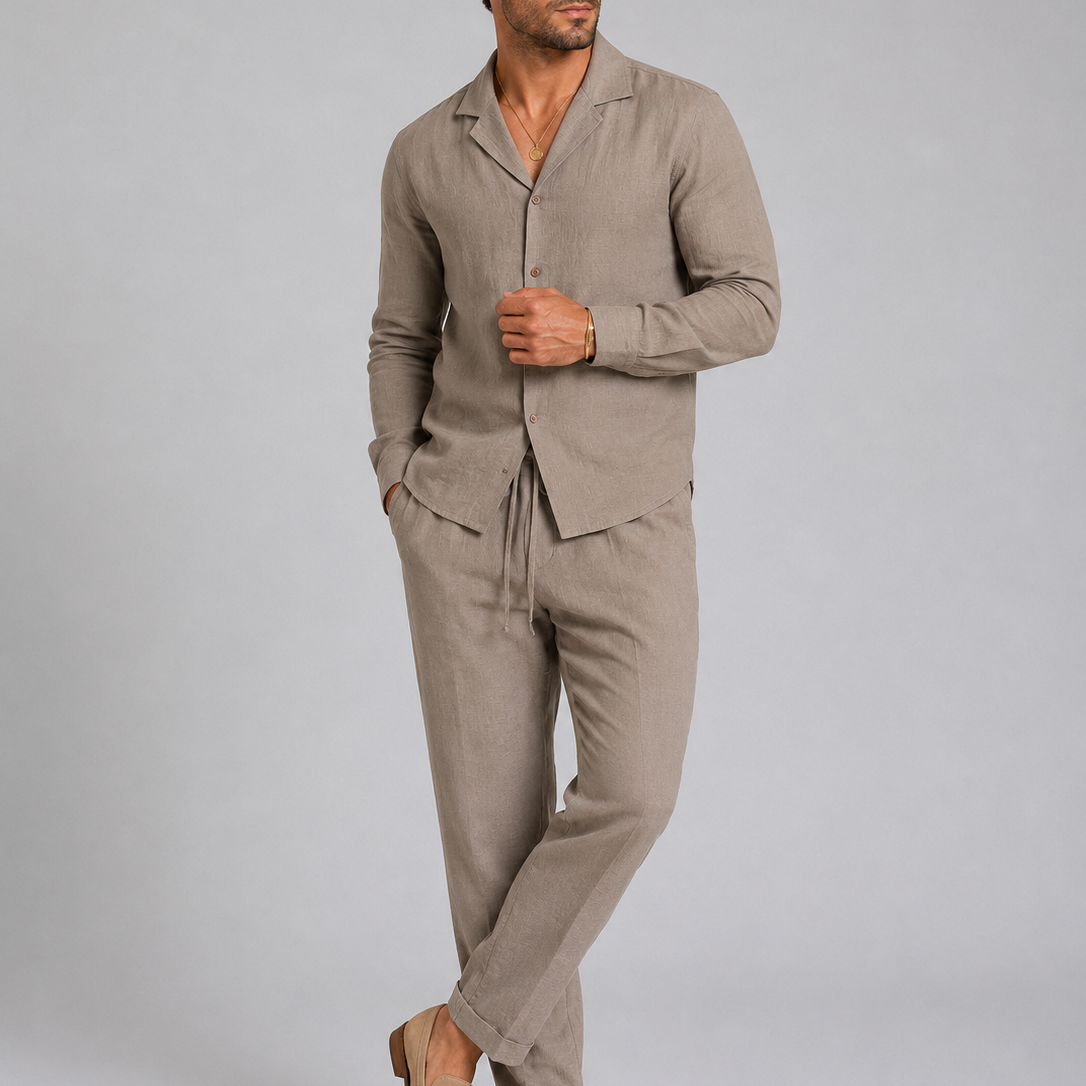 Men's Linen Blend Shirt and Drawstring Trousers Set