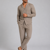 Men's Linen Blend Shirt and Drawstring Trousers Set