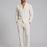 Men's Linen Blend Shirt and Drawstring Trousers Set