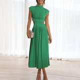 Pleated Cap Sleeve Midi Dress