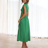 Pleated Cap Sleeve Midi Dress
