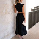 Pleated Cap Sleeve Midi Dress