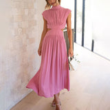 Pleated Cap Sleeve Midi Dress