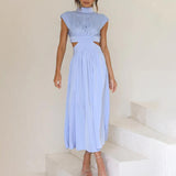 Pleated Cap Sleeve Midi Dress