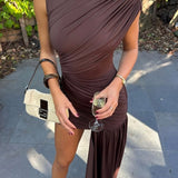 Asymmetric Draped Mini Dress with One Shoulder Design