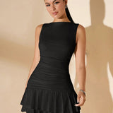 Pleated Mini Dress with Sleeveless Design
