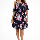 Off Shoulder Floral Mini Dress with Ruffle Detail