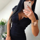 Short Sleeve Bodycon Mini Dress with V Neck Zip Detail