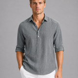 Men's Linen Blend Long Sleeve Polo Shirt