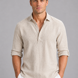 Men's Linen Blend Long Sleeve Polo Shirt