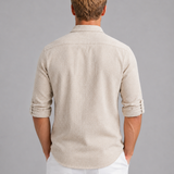 Men's Linen Blend Long Sleeve Polo Shirt
