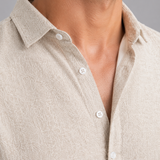 Men's Linen Blend Long Sleeve Polo Shirt