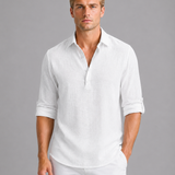 Men's Linen Blend Long Sleeve Polo Shirt