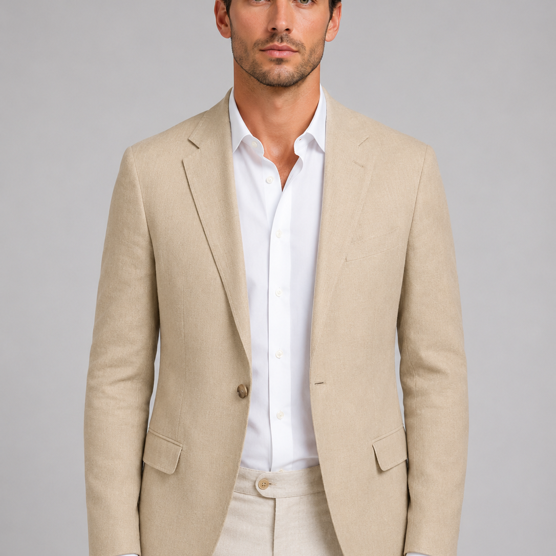 Men's Single-Breasted Linen Blend Blazer