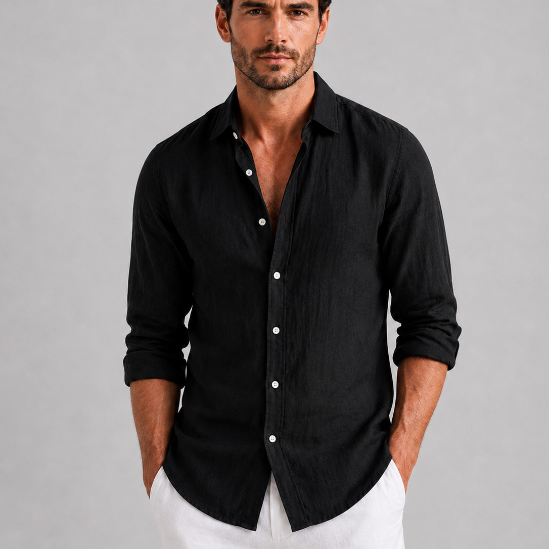Men's Linen Blend Button-Up Shirt