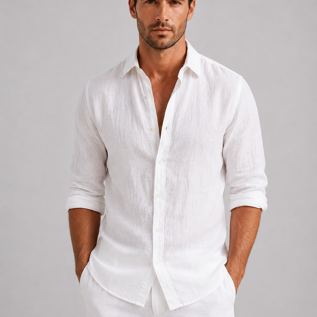 Men's Linen Blend Button-Up Shirt