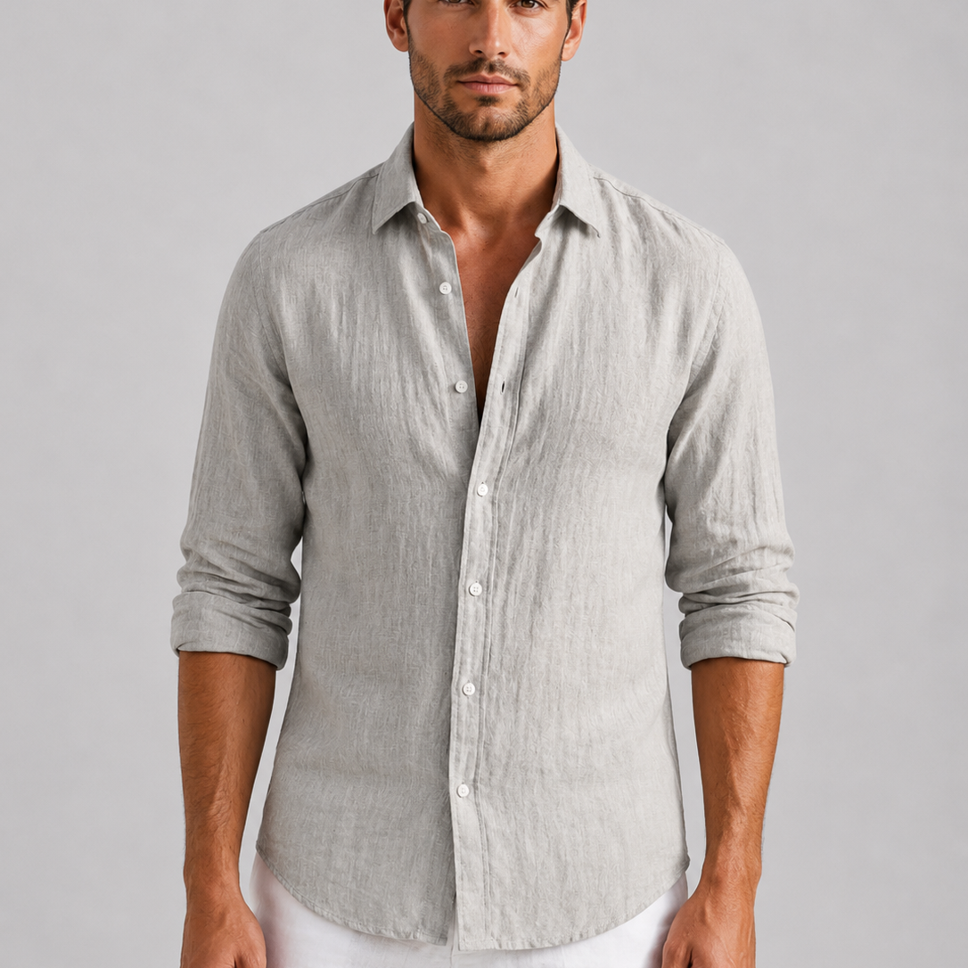 Men's Linen Blend Button-Up Shirt