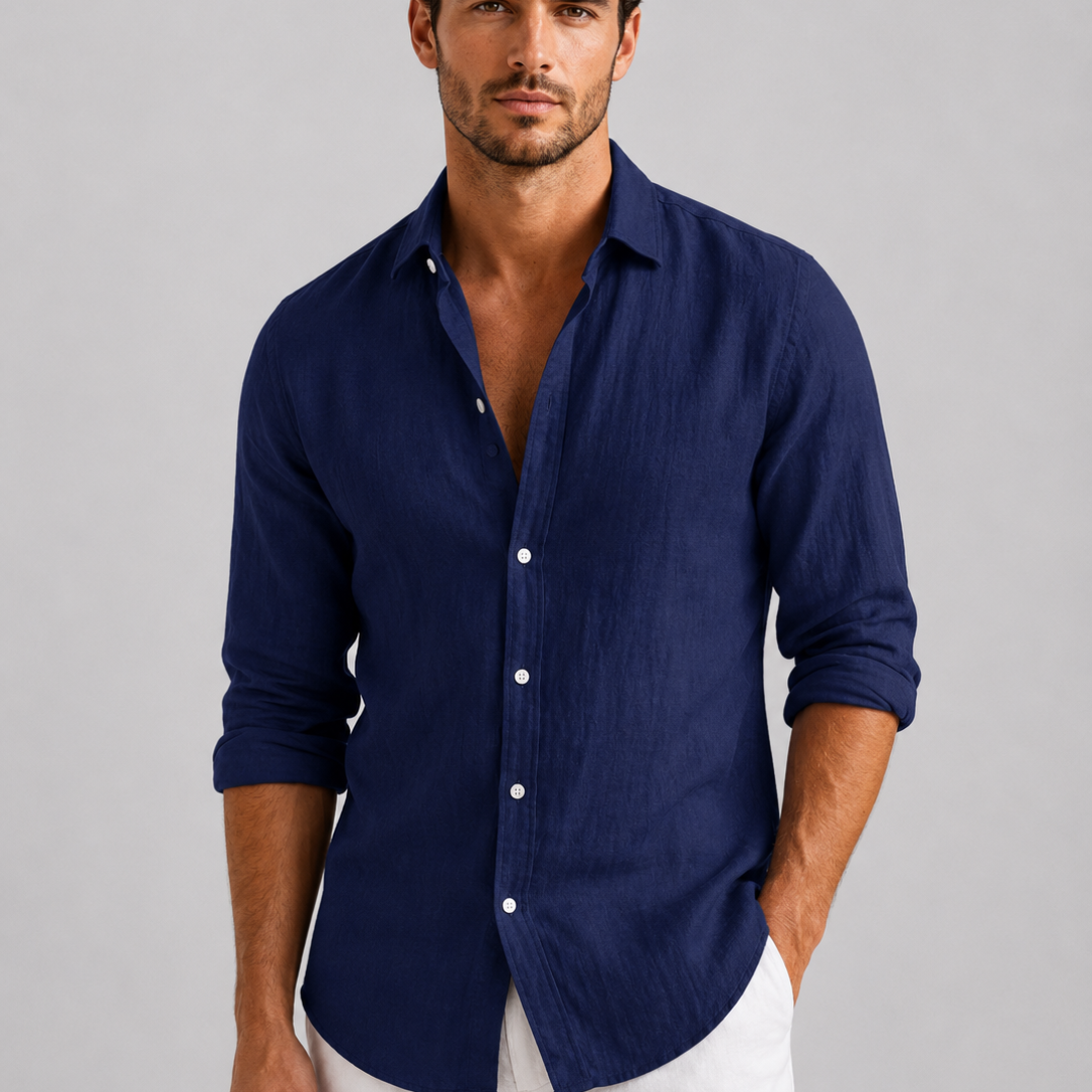 Men's Linen Blend Button-Up Shirt