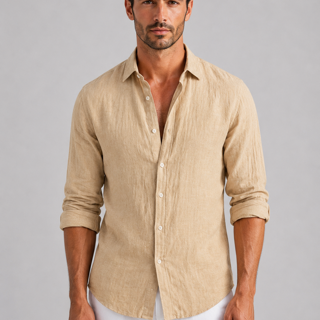 Men's Linen Blend Button-Up Shirt