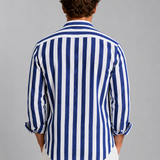 Men's Striped Linen Blend Button-Up Shirt