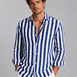 Men's Striped Linen Blend Button-Up Shirt