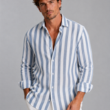Men's Striped Linen Blend Button-Up Shirt