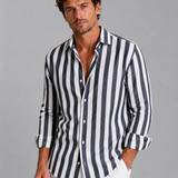Men's Striped Linen Blend Button-Up Shirt