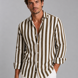Men's Striped Linen Blend Button-Up Shirt