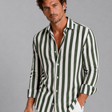 Men's Striped Linen Blend Button-Up Shirt
