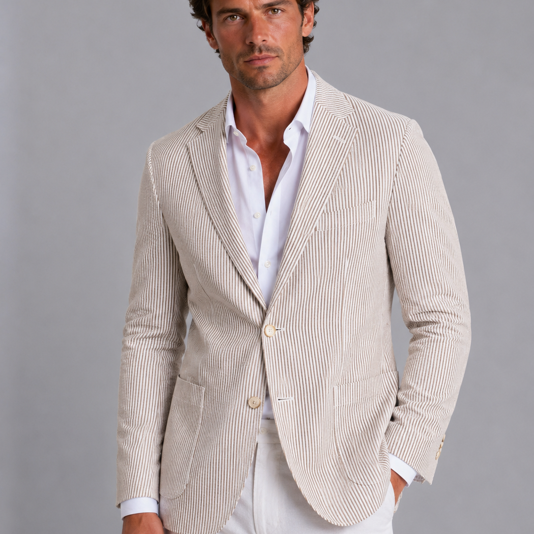 Men's Striped Single-Breasted Blazer