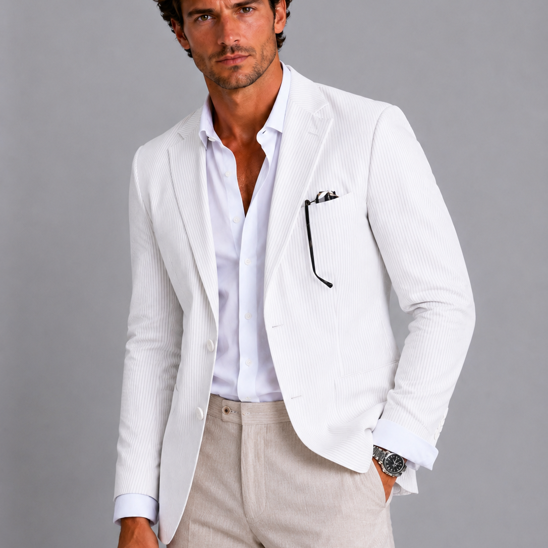 Men's Striped Single-Breasted Blazer