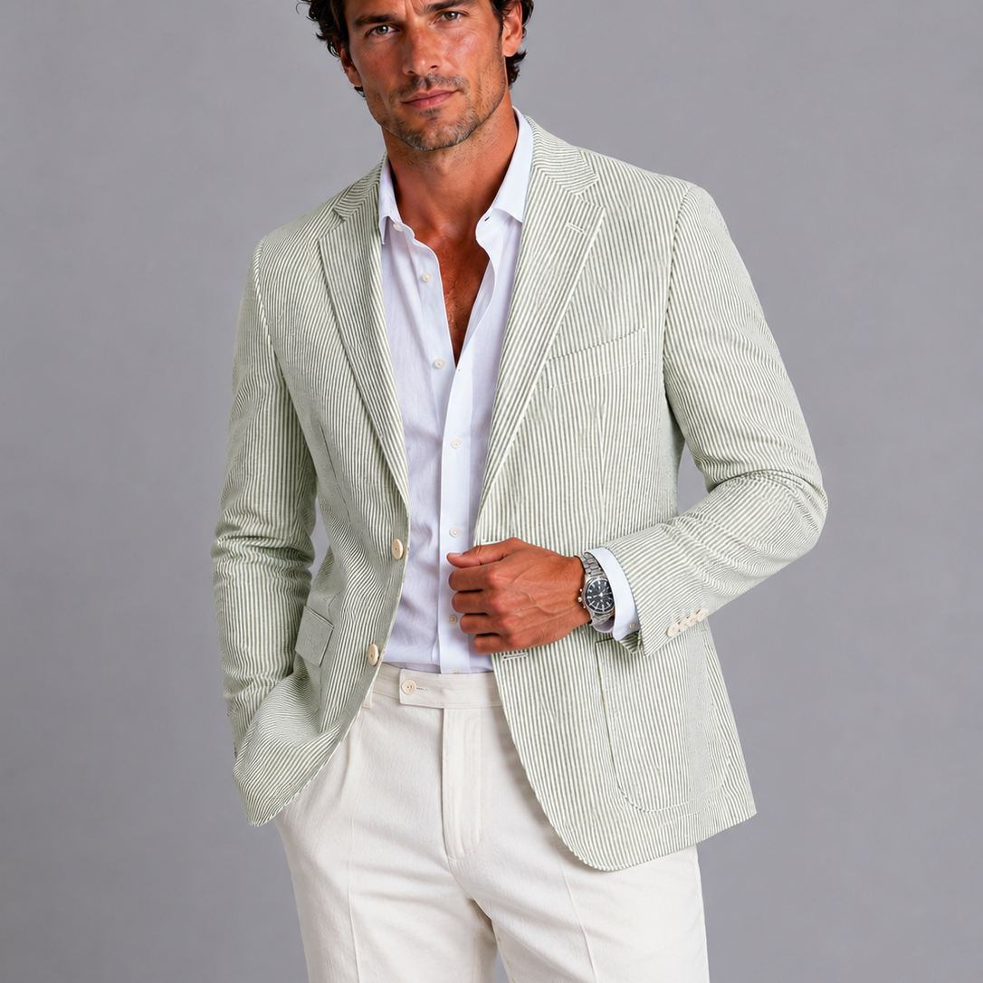 Men's Striped Single-Breasted Blazer
