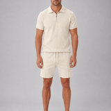 Men's Textured Zip Polo Shirt and Shorts Set