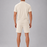 Men's Textured Zip Polo Shirt and Shorts Set