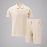 Men's Textured Zip Polo Shirt and Shorts Set
