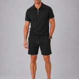 Men's Textured Zip Polo Shirt and Shorts Set
