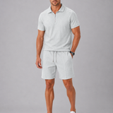 Men's Textured Zip Polo Shirt and Shorts Set
