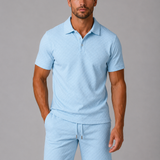Men's Textured Polo Shirt and Shorts Set