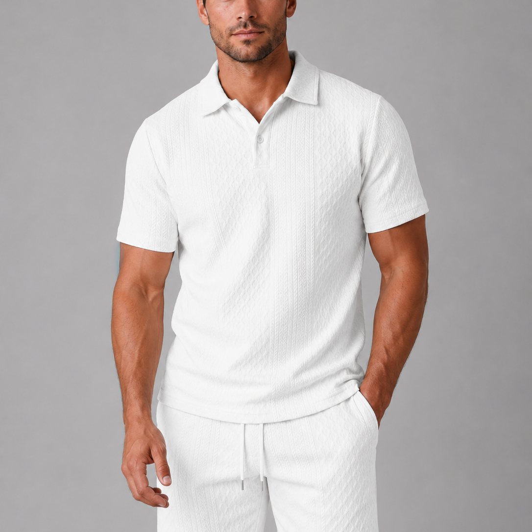 Men's Textured Polo Shirt and Shorts Set